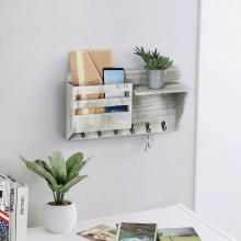 Wall Mounted Mail Holder Wooden Mail with 6 Key Hooks